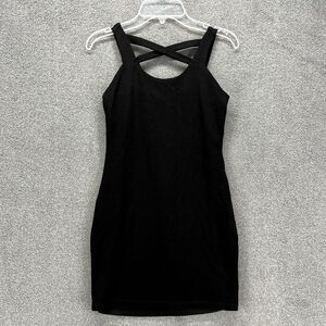 By Debra Dress Women Medium Black bodycon Stretch cross stripped Lined Cocktail